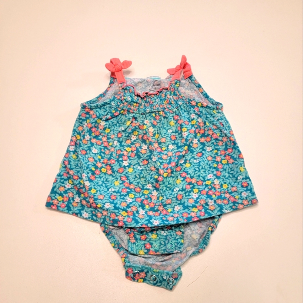 Carter's 12 month teal and flower spaghetti string summer dress